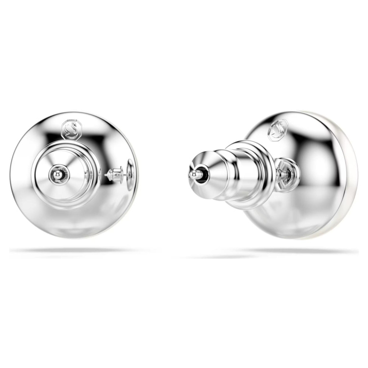 Matrix stud earrings Crystal pearl, White, Rhodium plated